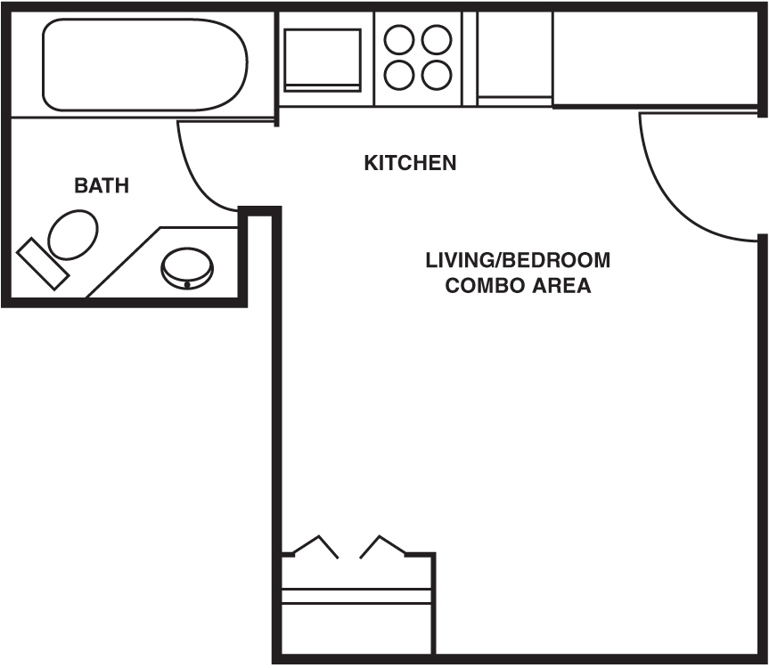 Floor plan for studio, 1 bath, 257 sqft